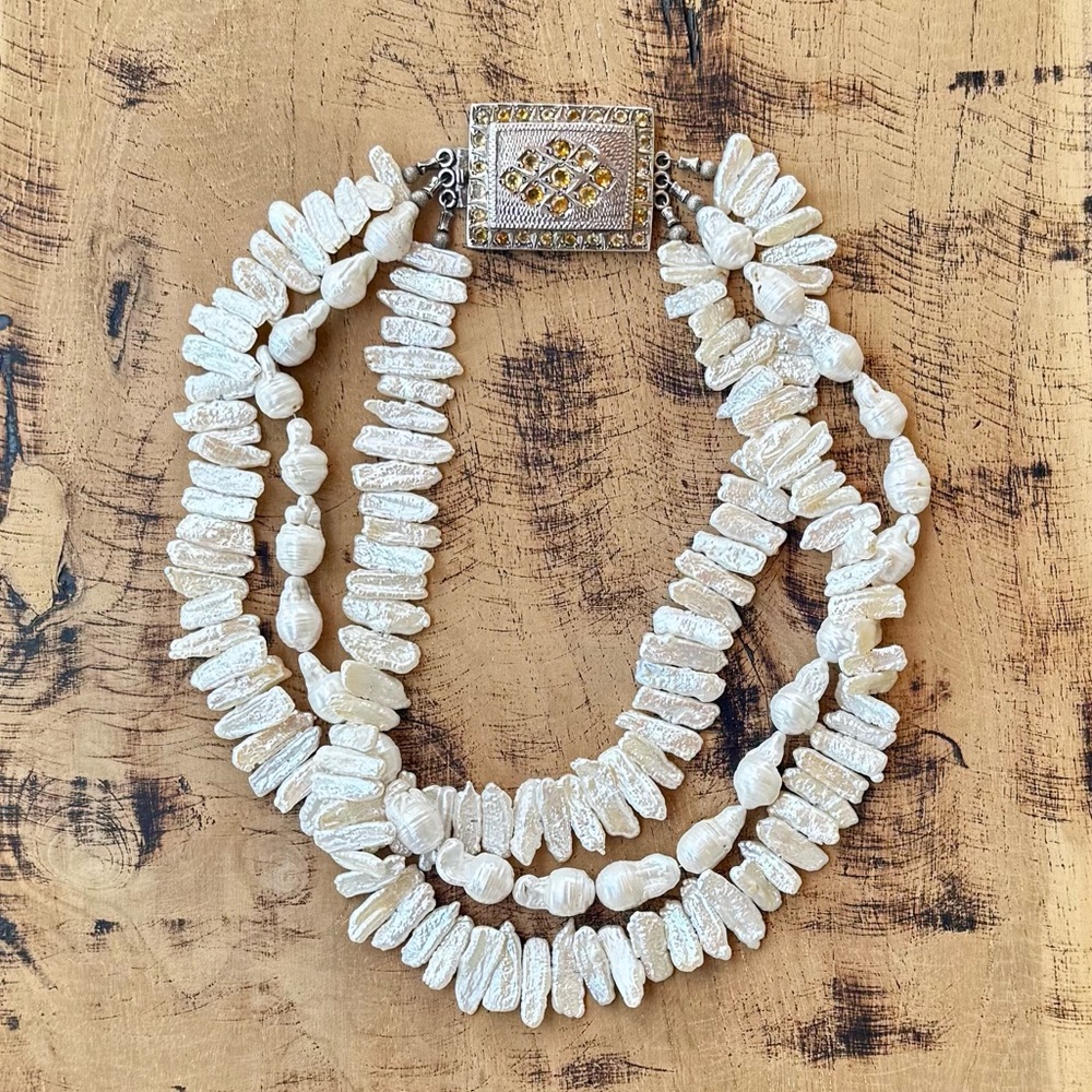Chunky VTG White Baroque & Biwa Freshwater Pearl Multi-Strand Necklace (150g)
